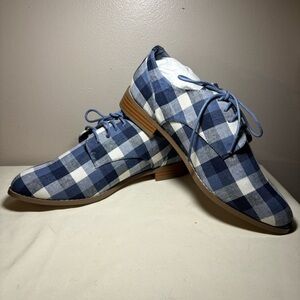 Shoe Dazzle Colleen Derby Shoe Womens Sz 9 Blue Plaid Lace Up Canvas Pristine